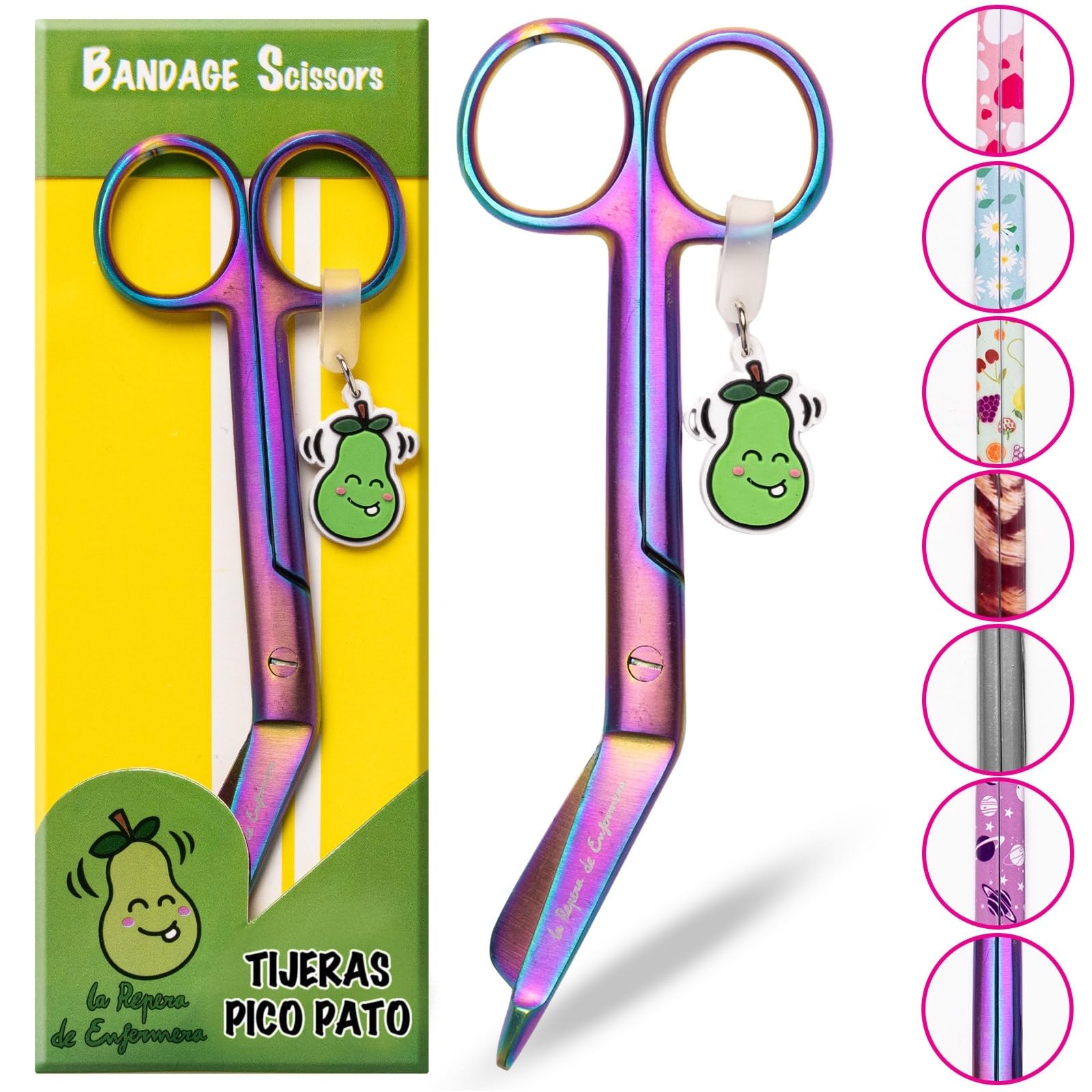 La Repera de Enfermera Nursing Scissors - Duckbill Scissors Roma Tip Stainless Steel | Professional Round Tip | Nursing Gifts and Nurse Accessories TCAE (RAINBOW DREAM)