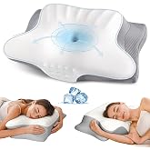 Ylekto Cervical Neck Pillow for Pain Relief - Contour Memory Foam Pillows for Sleeping, Ergonomic Pillow Side Sleeper Pillow for Neck Support, Bed Pillow for Side Back Stomach Sleepers (White)