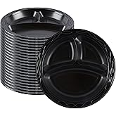 RW Base 10.4 Inch Microwavable Food Plates, 100 Round Plastic Plates - 3 Compartments, Disposable, Black Plastic Dinner Plates, Serve Hot And Cold Foods, For Restaurants And Cafes - Restaurantware