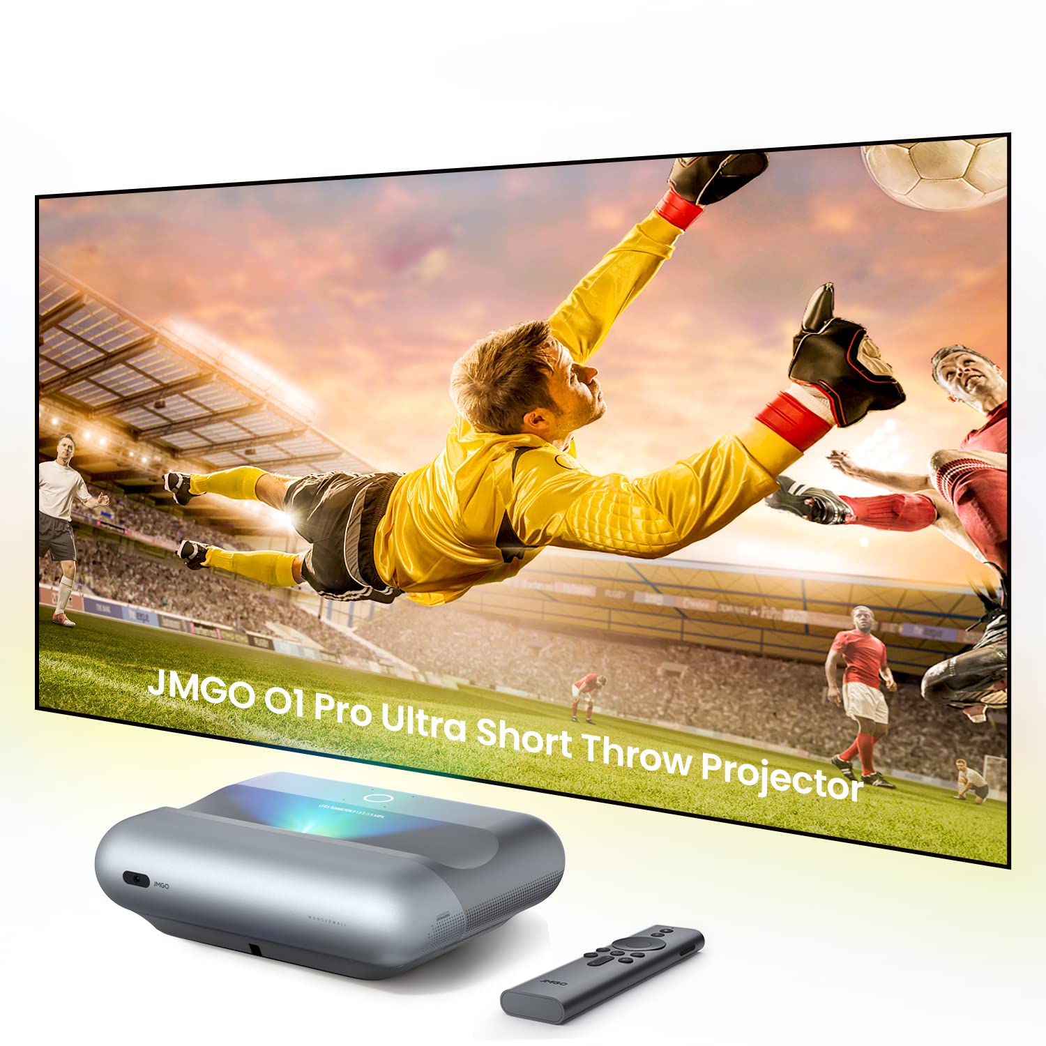 MGO O1 Pro Ultra Short Throw Projector 4K Supported, 600CVIA Lumens, 1080P FHD Movie Projector with Dynaudio Speakers, Smart DLP Projector, Auto Focus & Keystone Correction, Home Theater Projector