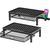 Zimilar 2 Pack Monitor Stand Riser with Metal Drawer, 3 Height Adjustable | Monitor Riser with Phone Holder for Printer, Laptop, Premium Metal Computer Monitor Stand with Storage for 2 Monitors