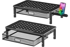 Zimilar 2 Pack Monitor Stand Riser with Metal Drawer, 3 Height Adjustable Monitor Riser with Phone Holder for Printer, Laptop, Premium Metal Computer Monitor Stand with Storage for 2 Monitors