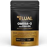 LUAL Omega-3 Fish Oil Softgels – 1000mg with EPA and DHA, Lemon Flavor, Burpless, Non-GMO Formula for Heart, Brain, and Overall Wellness – 120 Count