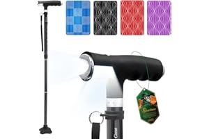 BeneCane Walking Cane for Women Folding Cane for Men with Two Led Lights Quad Cane with Stable Base Lightweight and Adjustable Walking Stick