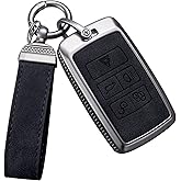 YO&YOYE for Land Rover Key Fob Cover with Keychain Leather Key Case Protector Compatible with Land Rover Vogue Range Discovery Rover Sport (Model2, Black)