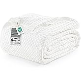 Utopia Bedding White 100% Cotton Waffle Blanket 300 GSM [Queen - 90x90 Inch] Soft Lightweight Breathable Bed Blanket for All 