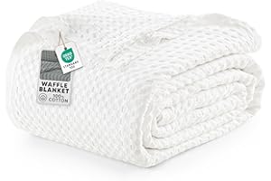 Utopia Bedding White 100% Cotton Waffle Blanket 300 GSM [Queen - 90x90 Inch] Soft Lightweight Breathable Bed Blanket for All Season