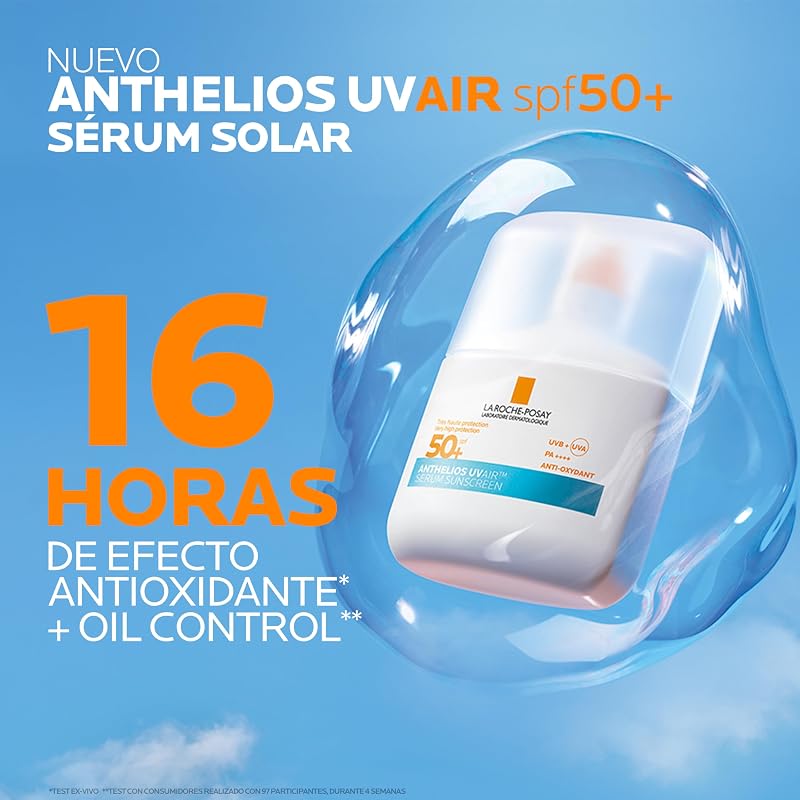Sérum solar La Roche-Posay Anthelios UVAIR SPF50+, com ácido hialurónico, niacinamida e vitamina E, para todos os tipos de pele, 50 ml