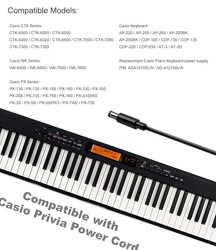 12V 2A Ac Dc Adapter for Casio Privia Power Cord, Compatible with