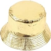 IHAUIUE PU Leather Metallic Bucket Hat Trendy Solid Color Fishing Cap Reversible Packable Sun Hats for Women, Men