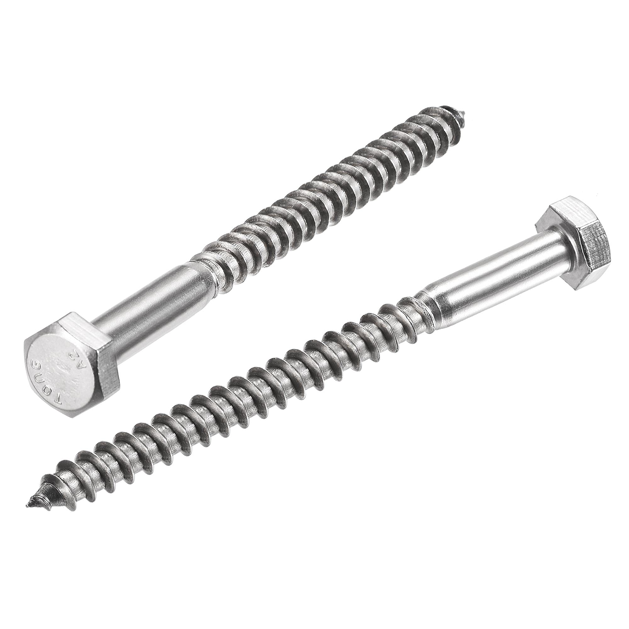sourcing map Hex Lag Screws, M8 x 100mm 304 Stainless Steel Half Thread Self-Tapping Bolts for Wood Screw 10Pcs
