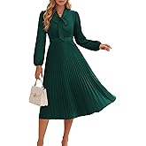 GRACE KARIN Womens 2025 Fall Long Sleeve Dress, Casual V Neck Pleated A Line Flowy Midi Dresses