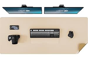 DAWNTREES Dual Sided Desk Mat,Leather Desk Pad,47.2''x15.8'',Cork Desk Mat Protector,with PU Leather Valet Tray Organizer,Large Mouse Pad,Desk Writing Pad for Office and Home(Khaki)