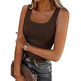 Roselux Women's Sleeveless Scoop Neck Fitted Tank Top Ribbed Knit Casual Basic Cami Shirts
