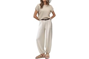 Ugerlov Women's Two Piece Outfits Sweater Sets Knit Pullover Tops and High Waisted Pants Lounge Sets