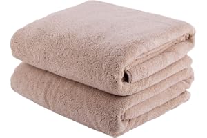JML Luxury Hotel & SPA Bath Towels (2 Pack, 30"x60") - 350GSM High Density Fleece Towel Sets - Super Soft and Absorbent, Lint Free, Fade Resistant Oversized Bath Towel, Coral Fleece Camel