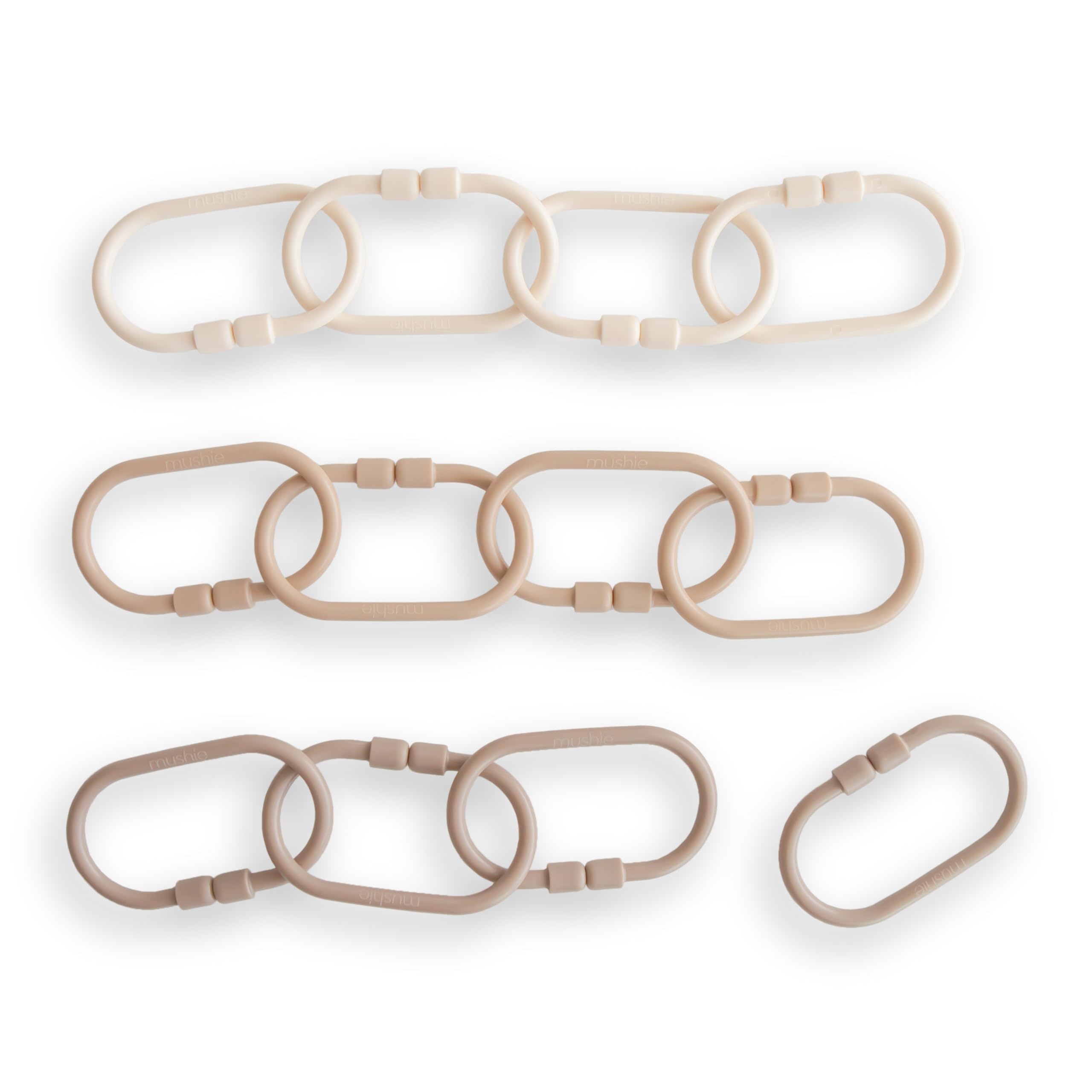 mushie Baby Chain Link Rings Toy 12-Count | Multiuse Car Seat Stroller Connecting Toy (Natural, Shifting Sand, Kahki)