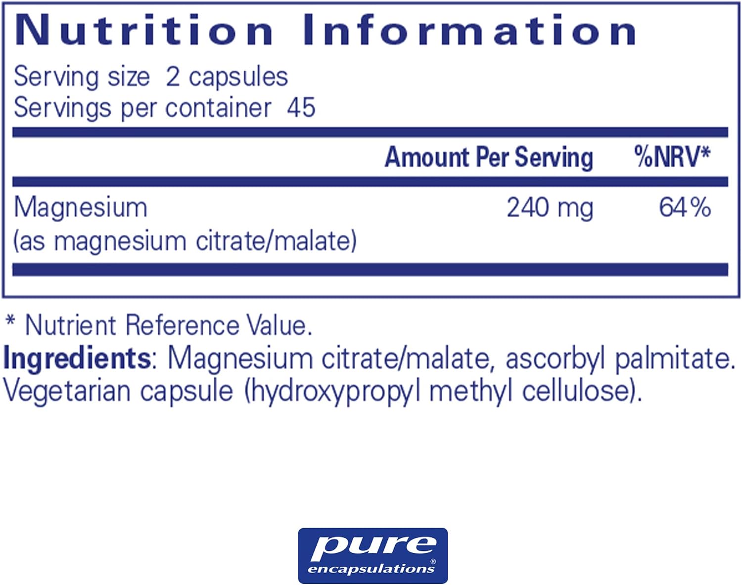 Pure Encapsulations Magnesium (Citrate/Malate) 120mg - Highly Bioavailable Magnesium Chelate - 90 Capsules - Image 3