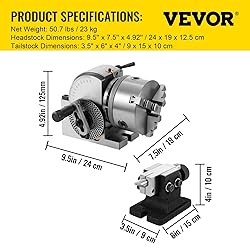 Vevor 5Inch 3 Jaw Chuck Dividing Head Set Precision