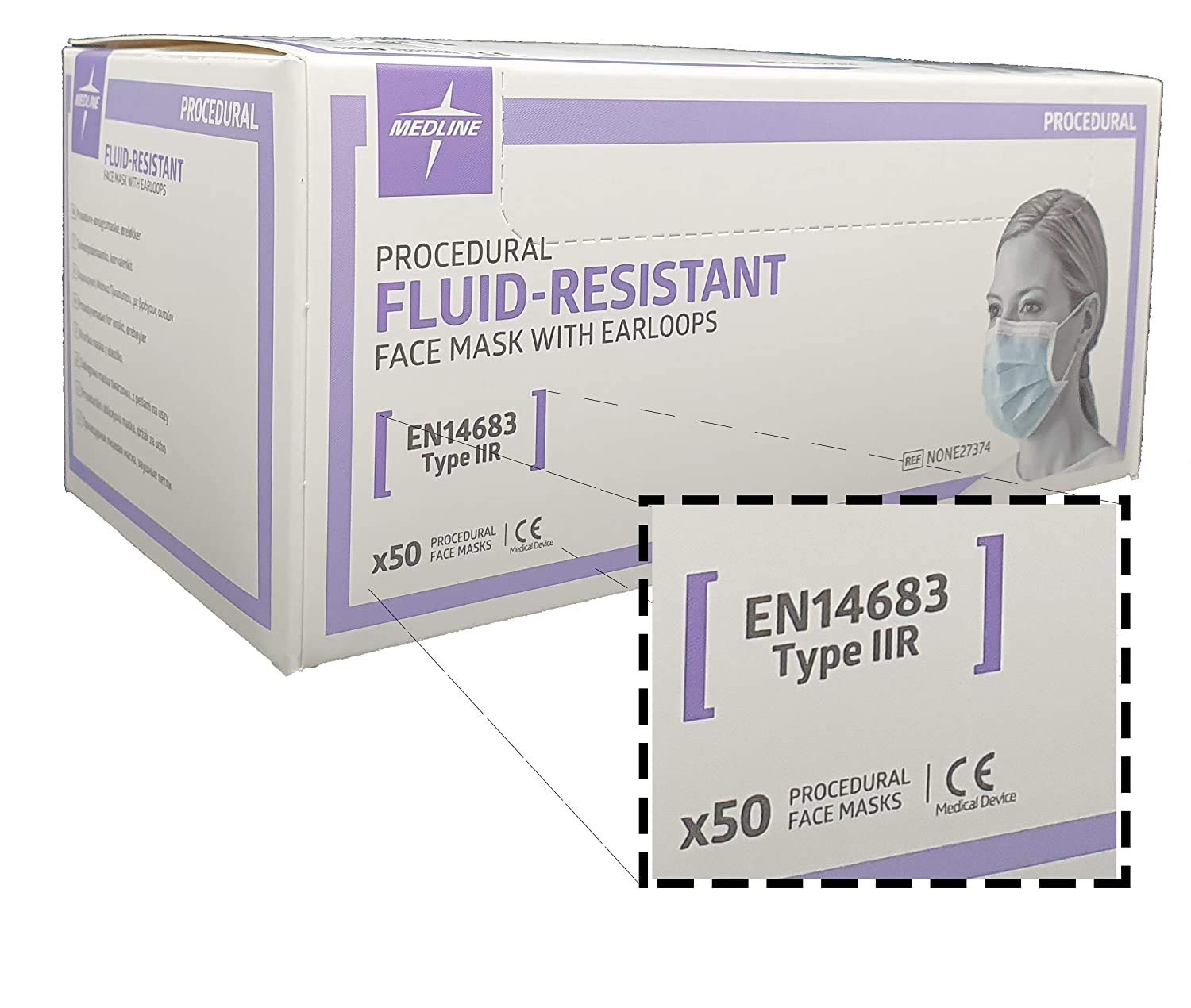 Medline Disposable Face Mask With Ear Loops Type IIR EN14683