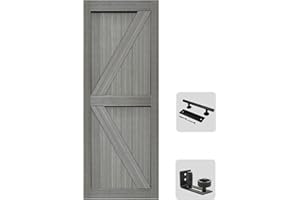S&Z TOPHAND® 32in x 84in MDF Light Gray Barn Door, 21-60in Solid Barn Door Slab Covered with Water-Proof PVC Surface, Simple Assembly is Required