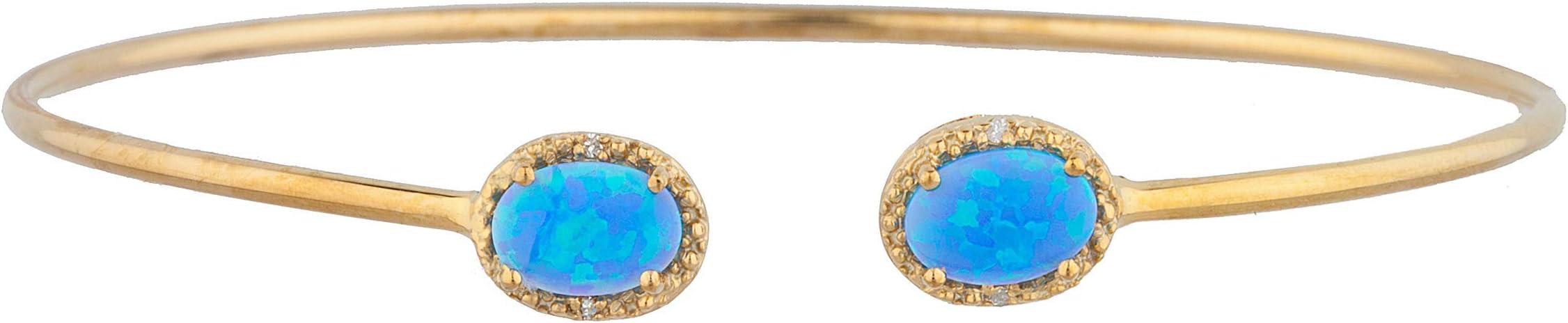Simulated Blue Opal & Diamond Oval Bangle Bracelet 14Kt Yellow Gold Rose Gold Silver