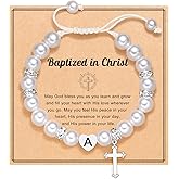 UNGENT THEM Initial Heart Cross Charm Bracelet for Girls, Baptism First Communion Easter Confirmation Gifts for Girls Teens