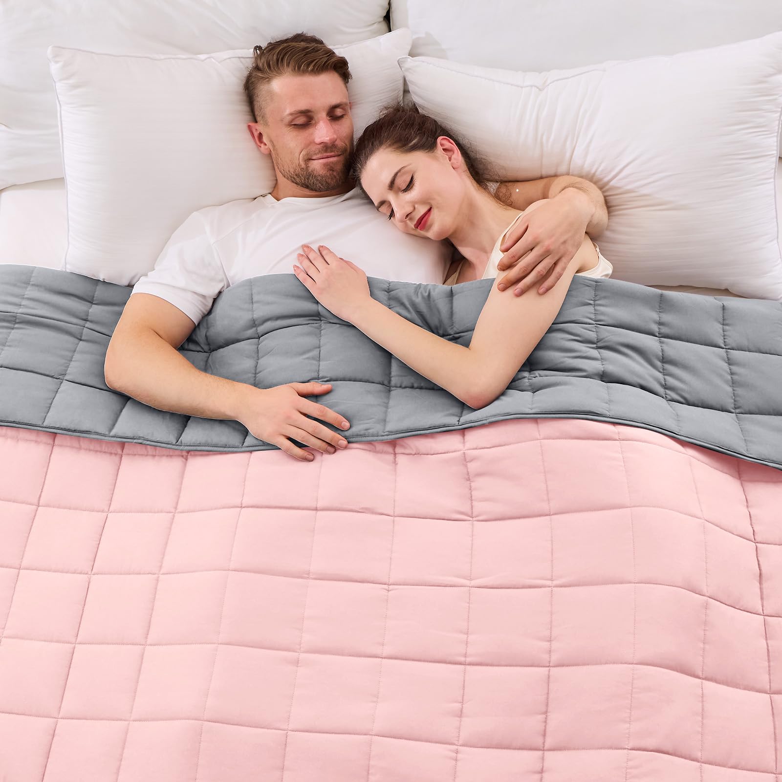 yescool Weighted Blanket for Adults (20 lbs, 88” x 104”, Pink Grey) Cooling Heavy Blanket for Sleeping Perfect for 190-210 lbs, Queen Size Breathable Blanket with Premium Glass Bead, Machine Washable Image