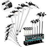 9PCS T-Handle Allen Wrenches Sets, T10-T50 Torx Hex Key Set, S2 Steel | Two-Tip Torx Star Wrench, Long Allen Key Set With Storage Rack for Garage &amp; Household DIY &amp; Bike Repair Multifunctional Tools