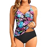 Tempt Me Women Tummy Control Tankini Swimsuit - Ruched Two Piece Bathing Suits Underwire V Neck Swimwear with Bottom 2026