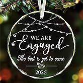 FUCDTEFC 2025 Engagement Ornament, Just Engaged Gift for Couples, Bride, Groom, Beautiful Unique Glass Keepsake for Newly Engaged Women, Friends, Happy Engagement Gift for Her