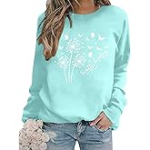 BANGELY Womens Dandelion Sweatshirt Hope Love Floral Graphic Shirt Casual Crewneck Tee Loose Long Sleeve Pullover Tops