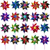 Elcoho 100 Pieces Plastic Rainbow Windmill Party Pinwheels DIY Pinwheel | Outdoor Spinners, Kids DIY Toy, Garden Party Lawn Decor, Bulk Crafts, Assorted Color