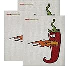 Hot Chili Pepper Design Set of 3 each Swedish Dishcloths | Eco Friendly Cleaning Absorbent Cloth Eco Friendly Cleaning Wipes