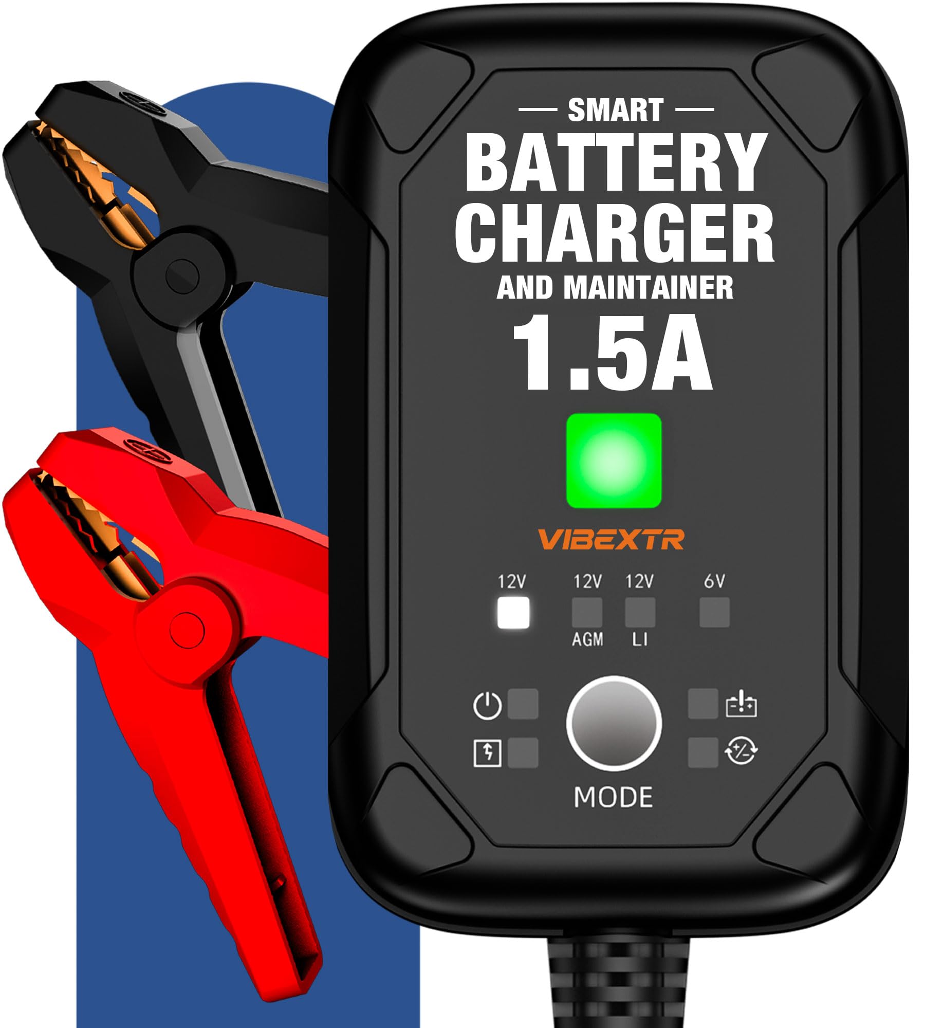 Photo 1 of 1.5A 6V/12V Car Battery Charger – Automatic Trickle Charger, Battery Maintainer with Overcharge Protection & Temperature Compensation – for Lead Acid, AGM, Gel, Lithium Batteries