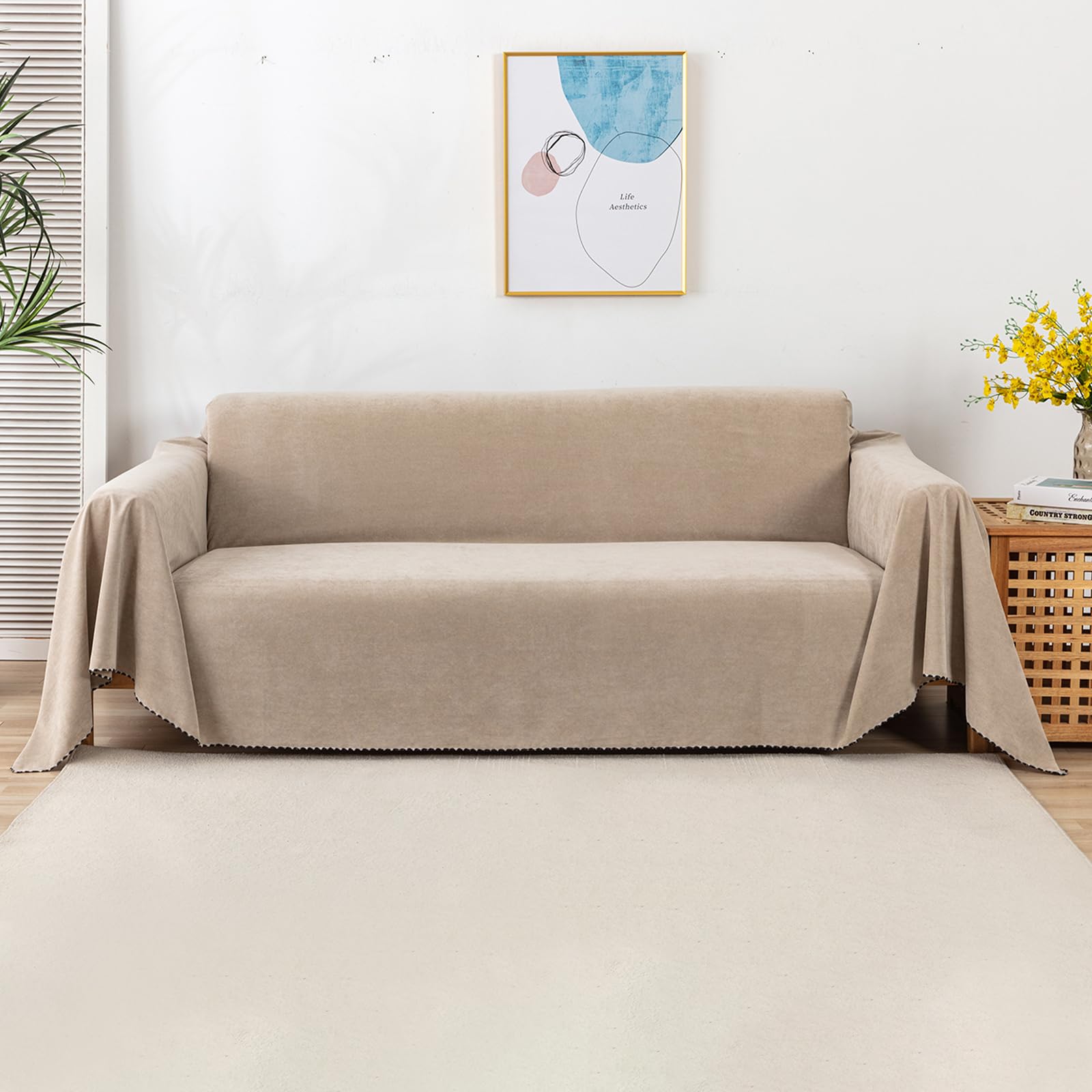 VanderHOME Modern Simple Sofa Throw 1/2/3/4 Seater Soft Decorative Throws for the Sofa Breathable Soft Blanket Sofa Protector for Settees Couch Sofa Bed and Armchair 180 * 130cm-Khaki