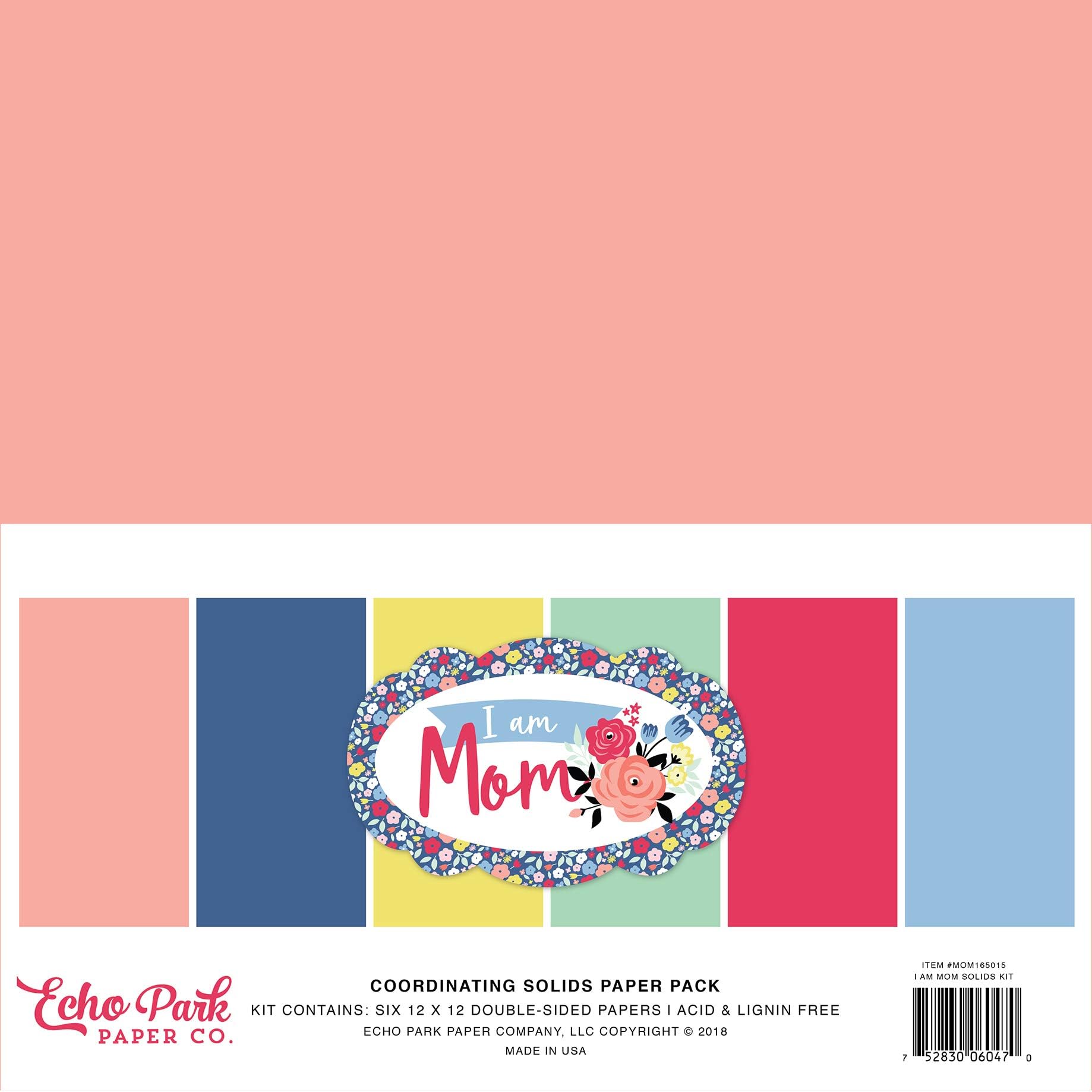 Echo Park Paper Company I am Mom Solids Kit paper, 12-x-12-Inch, Pink/Green/Red/Navy/Blue/Teal/Black