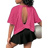 SOLY HUX Girl's Open Back Workout Tops Short Sleeve Crew Neck Running Sports T Shirts Summer Clothes