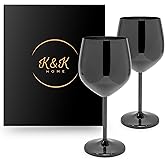 K&K Home Black Chrome Stainless Steel Unbreakable Wine Glasses - 18 oz - Set of 2 Colored, Stemmed Metal Wine Glasses Perfect for Outdoors, Weddings, and Parties (Chrome Black, Set of 2)