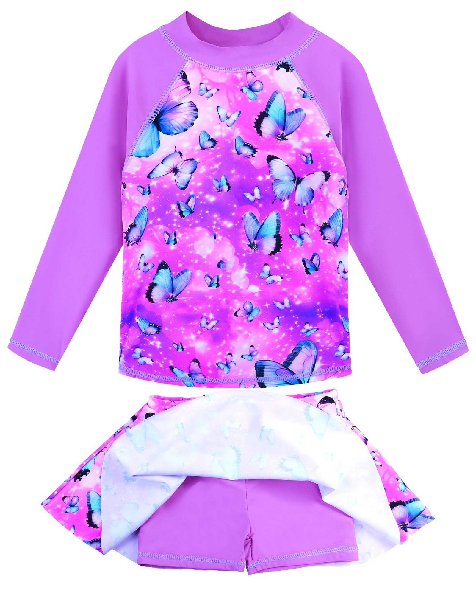 BAOHULU Costume Da Bagno A Due Pezzi Per Bambina E Ragazza - Maglietta A Maniche Lunghe UPF50+ E Gonna - Protezione Solare