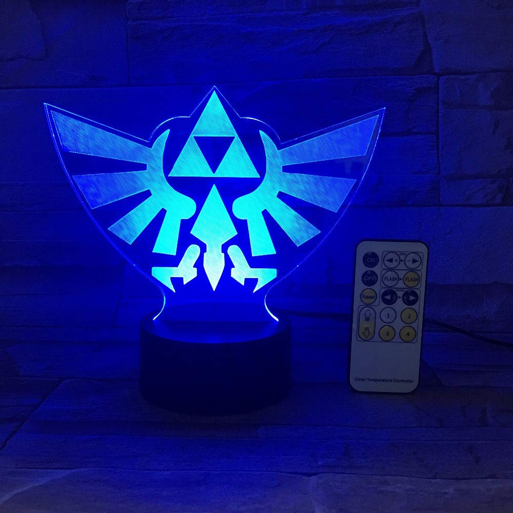 HSTD Legend of Zelda Triangle 3D USB LED Nightlight 7Colors Illusion Lamp Touch or Remote Control Children Living Room Desk Lamp