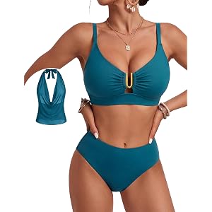 Blooming Jelly Womens Bikini Sets U-Wire Swim Suit Mesh 3 Piece Swimsuits | Adjustable Straps, Removable Padding, Cutout, V-n