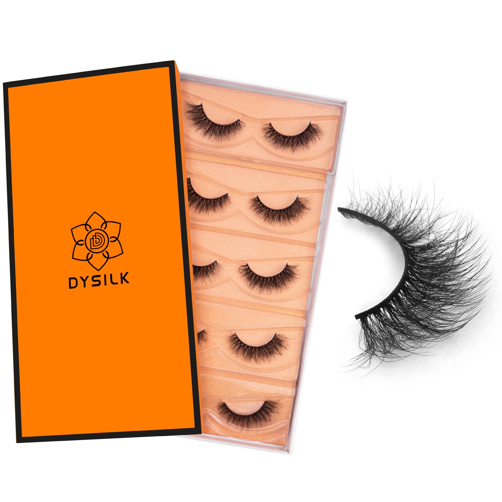 DYSILK False Eyelashes, 6D Lashes Faux Mink Eye Lashes Wispy Fluffy Curling Natural Look False Eyelashes 10-15mm, Soft and Reusable, 5 Pairs