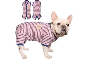 TONY HOBY Female/Male Dog Pajamas, Dog Knited Thermal Pajamas with Stripe, Dog Jumpsuit Pet Clothes for Small Medium Dog (Pink, Girl, XXL)