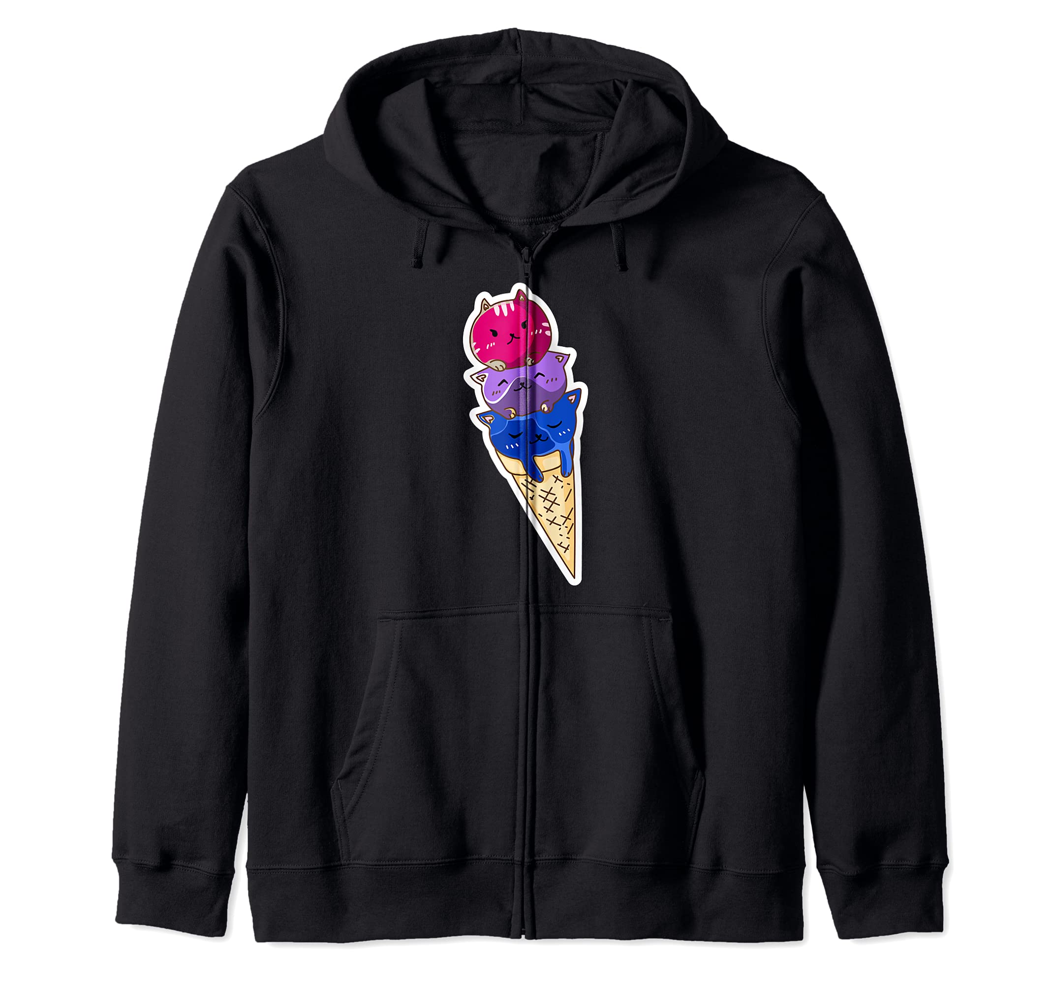 Bisexual Pride Kawaii Kitty Cat Stack Cute Anime Ice Cream Zip Hoodie