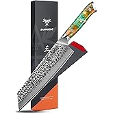 SANMUZUO 8.5" Kiritsuke Knife - Professional Kitchen Chef Knife - Hammered Damascus Steel & Resin Handle - YAO Series