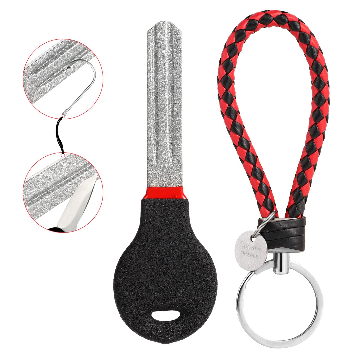 TOYMIS Fish Hook Sharpener, 4 Inch Double-Sided Diamond 800/600 Grit Fishing Hook File Sharpener and Honer, Portable Fish Hook Grinder with Woven Red String