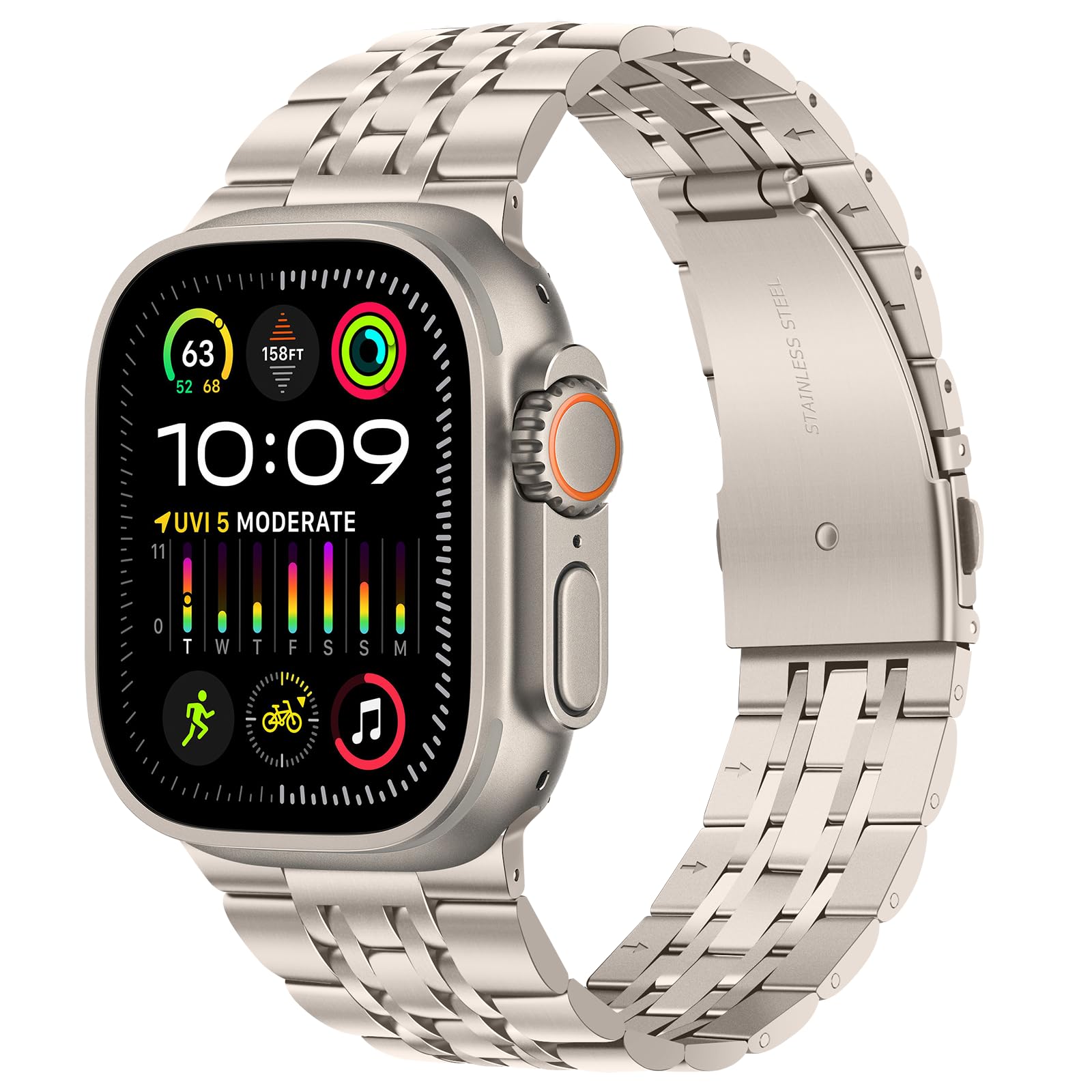Tasikar Compatible with Apple Watch Ultra 3 Band 49mm, Men Women Strap Solid Stainless Steel Metal Bracelet Compatible for Apple Watch Ultra 3 2 1 49mm, Starlight