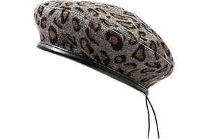 IHAUIUE Leopard Print Beret Hat Animal Cheetah Pattern French Hats PU Brim Adjustable Artist Caps for Women Lady