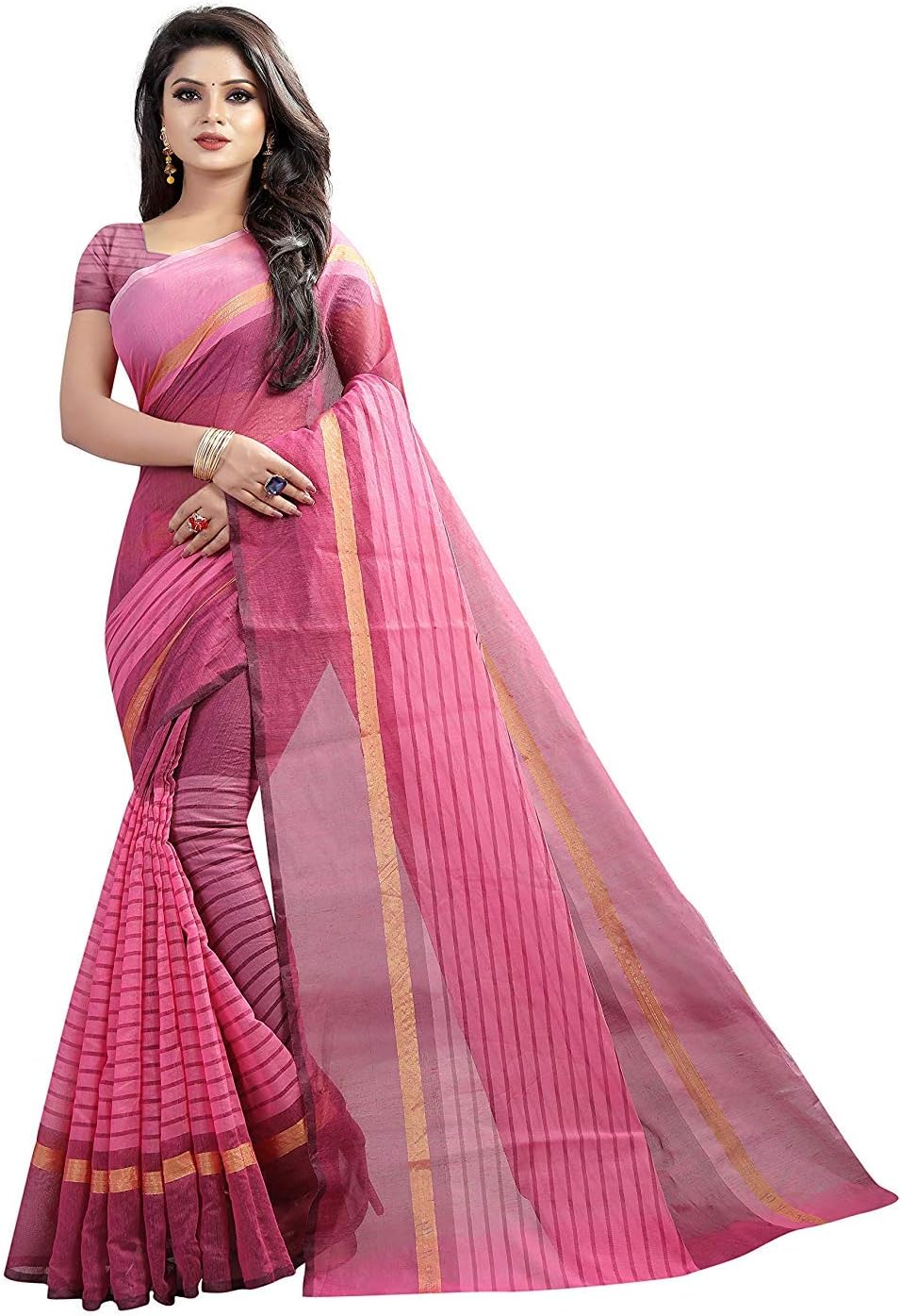 Rajeshwar Fashion With Rf Chanderi Cotton Linen Art Silk Zari Border Work Saree With Blouse Material(CHANDERI P PINK_Multi-Coloured_Free Size 6.30 Meters)